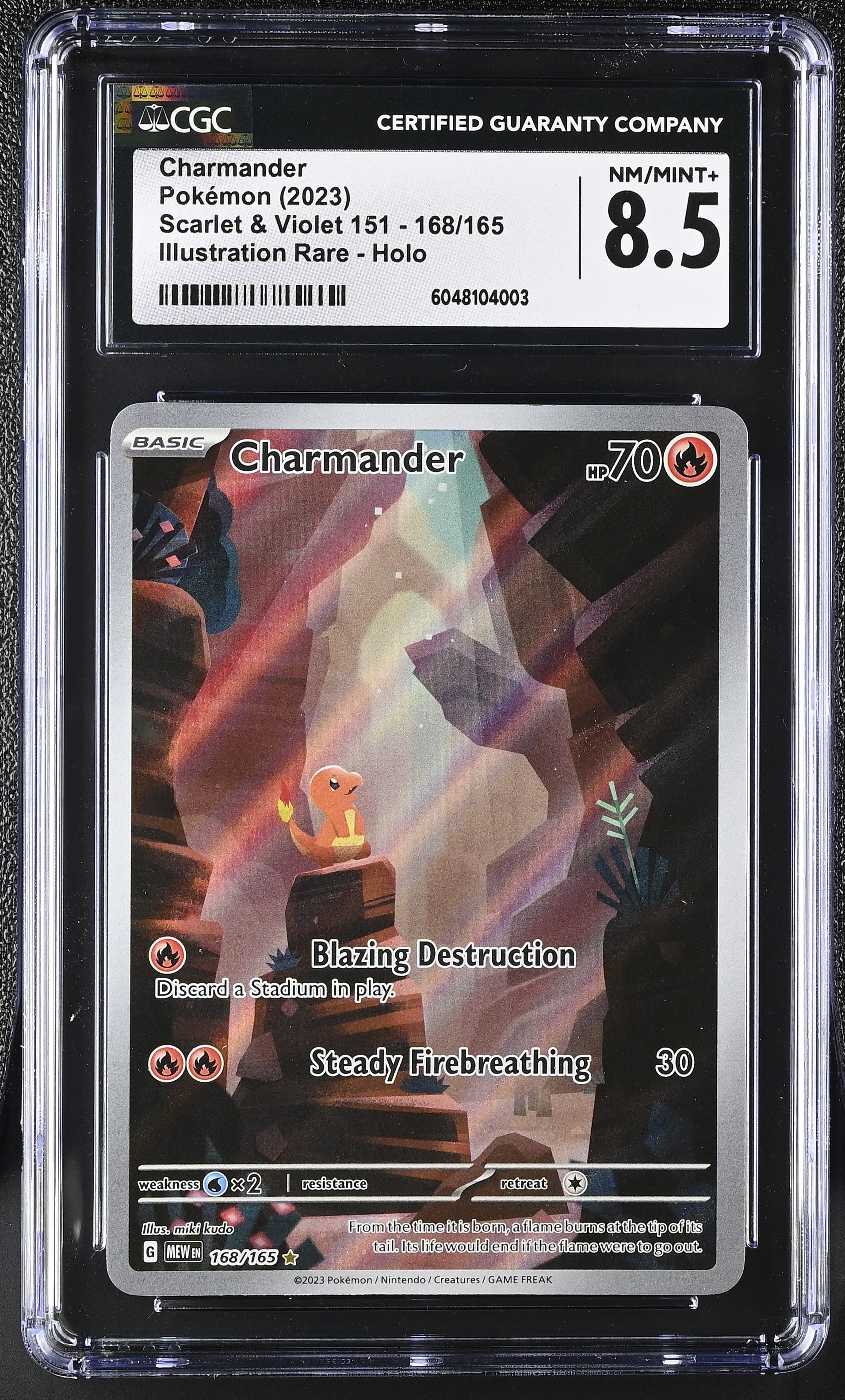 Charmander - Pokemon (2023) - Scarlet & Violet 151 - 168/165 - Illustration Rare - Holo - CGC 8.5 NM/MINT+
