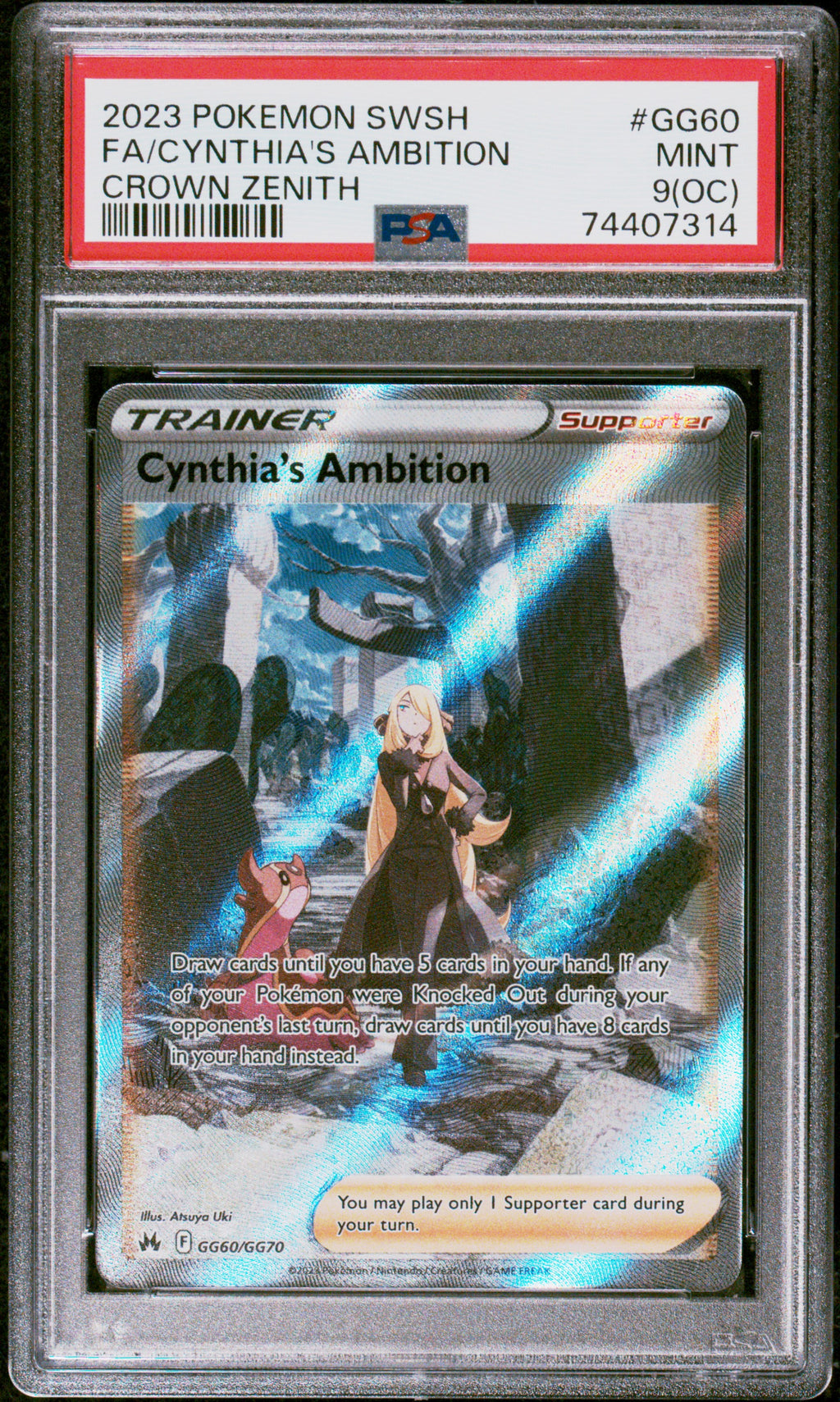 2023 POKEMON SWORD AND SHIELD CROWN ZENITH #GG60 FA/CYNTHIA'S AMBITION CROWN ZENITH - PSA 9(OC)