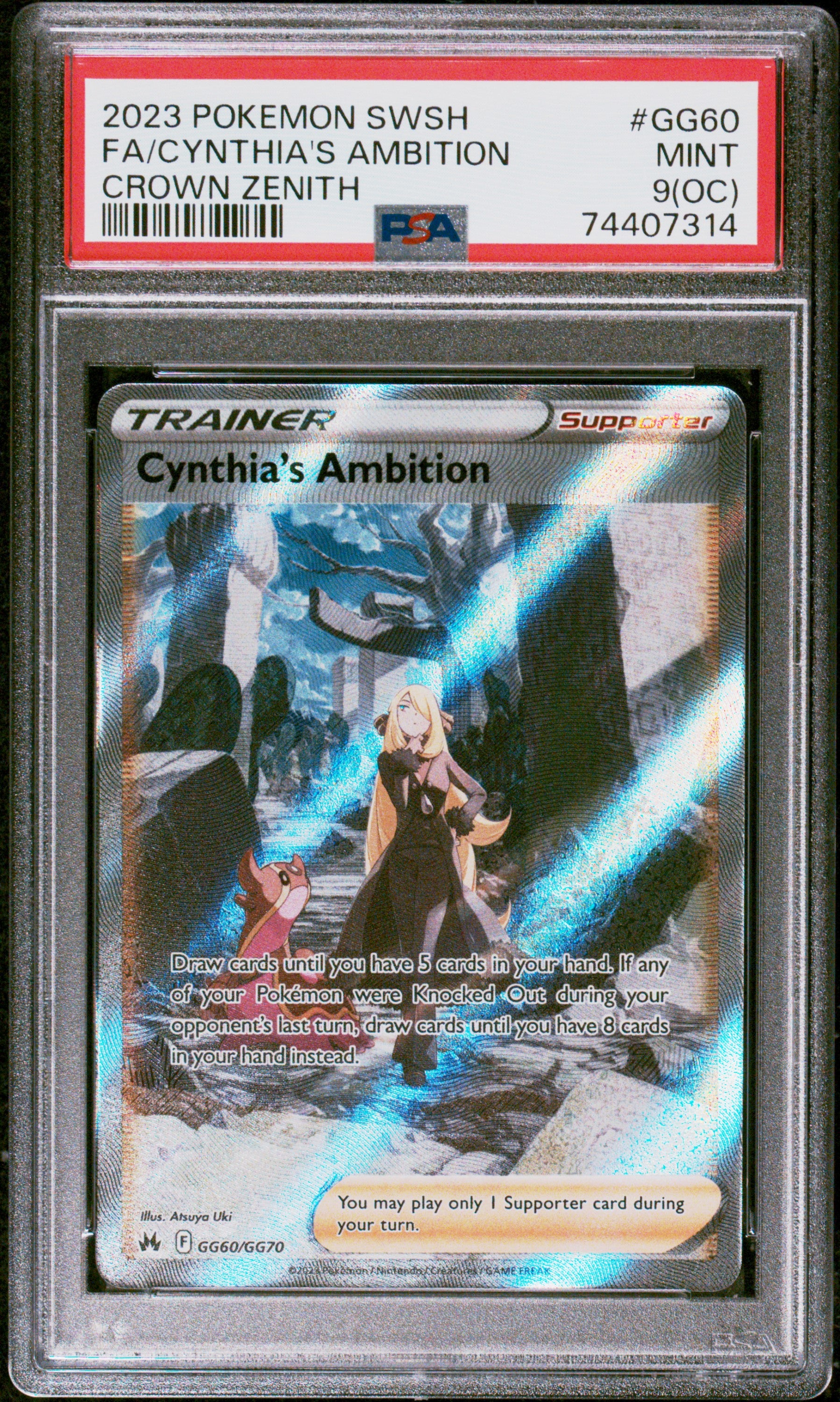 2023 POKEMON SWORD AND SHIELD CROWN ZENITH #GG60 FA/CYNTHIA'S AMBITION CROWN ZENITH - PSA 9(OC)